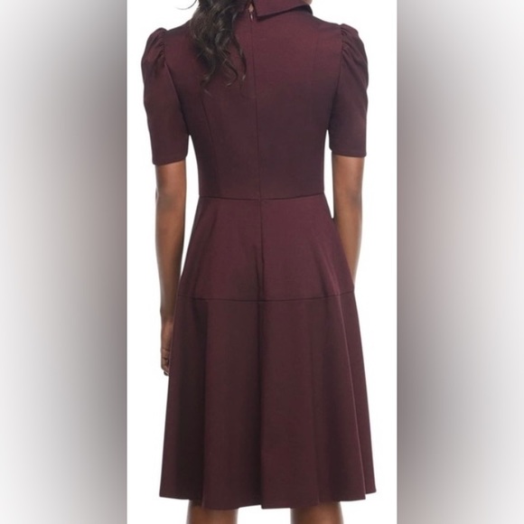 Gal Meets Glam ♡ Burgundy Nina Twill Short Sleeve Button Down Fit & Flare Dress - Picture 3 of 6